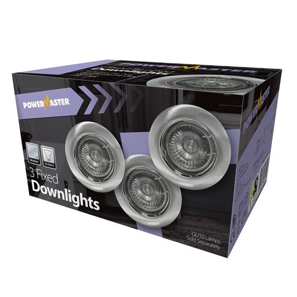 POWERMASTER TRIPLE PACK BRUSHED CHROME FIXED DOWNLIGHT KIT