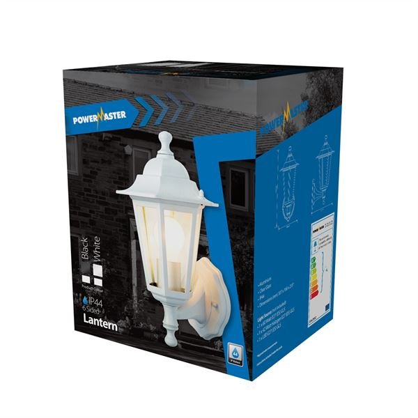 POWERMASTER 6 SIDED WHITE ALUMINIUM WALL LANTERN