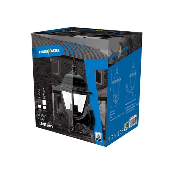 POWERMASTER 4 SIDED BLACK ALUMINIUM WALL LANTERN