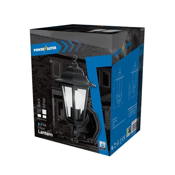 POWERMASTER 6 SIDED BLACK ALUMINIUM WALL LANTERN