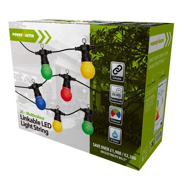 POWERMASTER LED 7W 20 GLOBE FESTOON STRING MULTI COLOURED